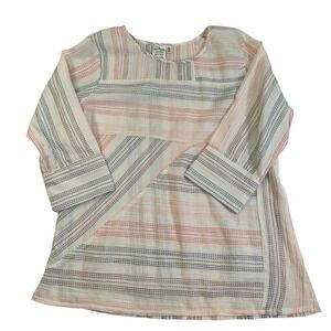 Parsley & Sage Boho Stripe Tunic Top 3/4 Sleeve Cotton Blend Artisan Style